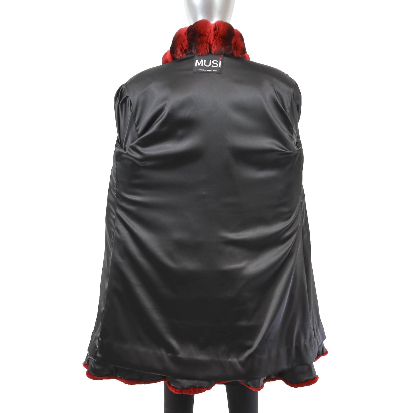 Musi Red Sheared Beaver 3/4 Coat with Chinchilla Collar- Size M