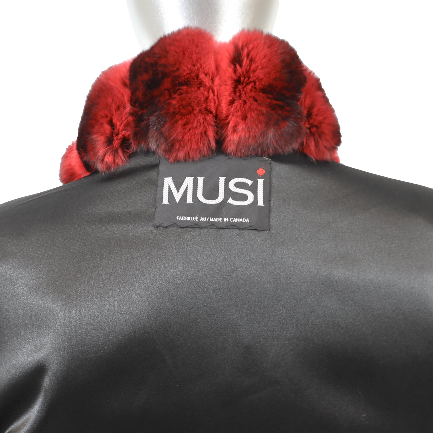 Musi Red Sheared Beaver 3/4 Coat with Chinchilla Collar- Size M