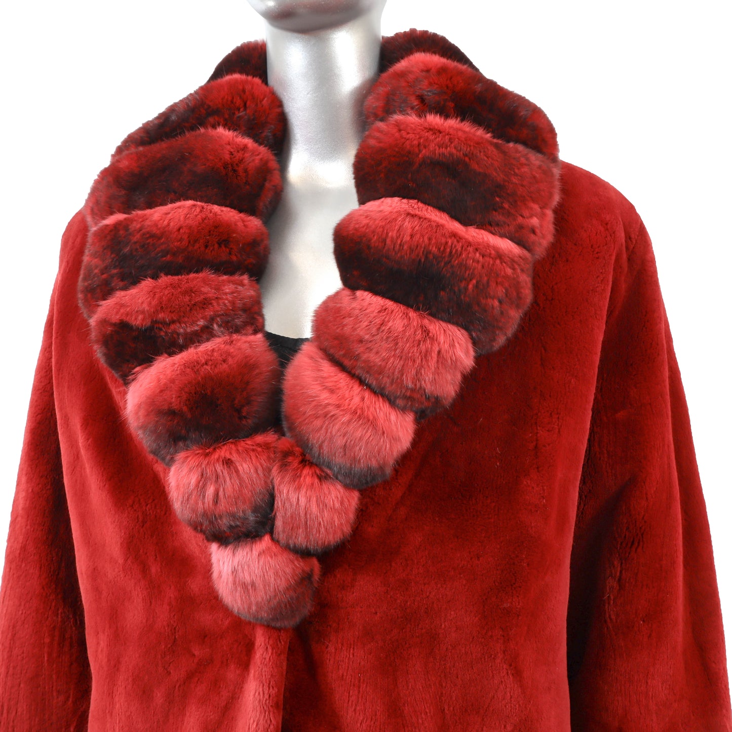 Musi Red Sheared Beaver 3/4 Coat with Chinchilla Collar- Size M