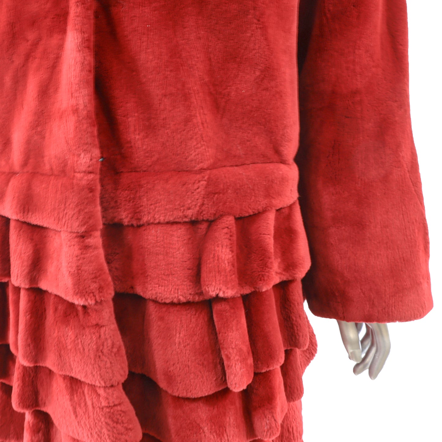 Musi Red Sheared Beaver 3/4 Coat with Chinchilla Collar- Size M