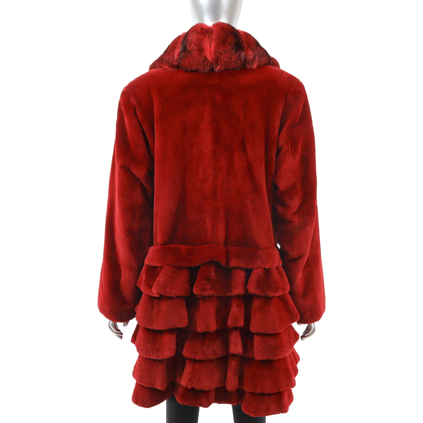 Musi Red Sheared Beaver 3/4 Coat with Chinchilla Collar- Size M