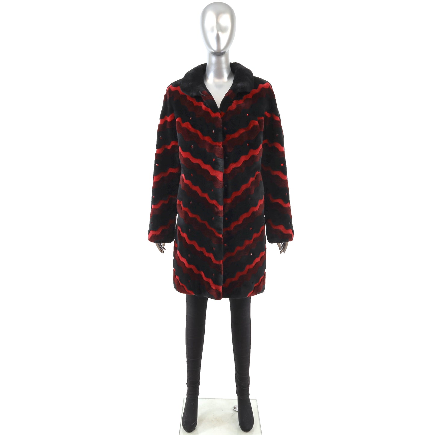 Zuki Sheared Beaver 3/4 Coat with Design- Size M