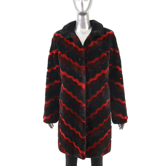 Zuki Sheared Beaver 3/4 Coat with Design- Size M