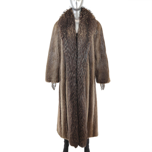 Beaver Coat with Fox Tuxedo- Size M