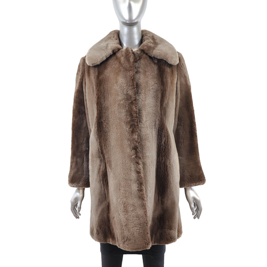 Brown Sheared Beaver 3/4 Coat - Size L