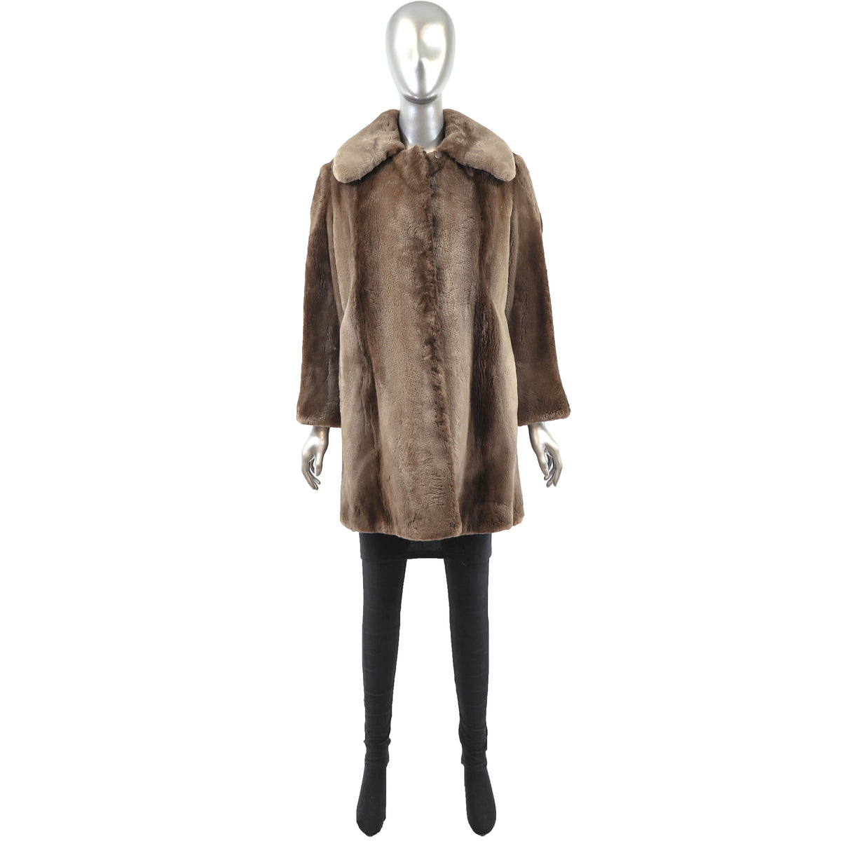 Brown Sheared Beaver 3/4 Coat - Size L