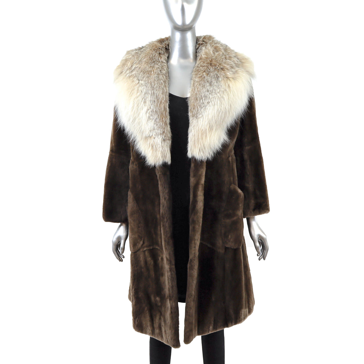 Sheared Beaver Coat with Lynx- Size S