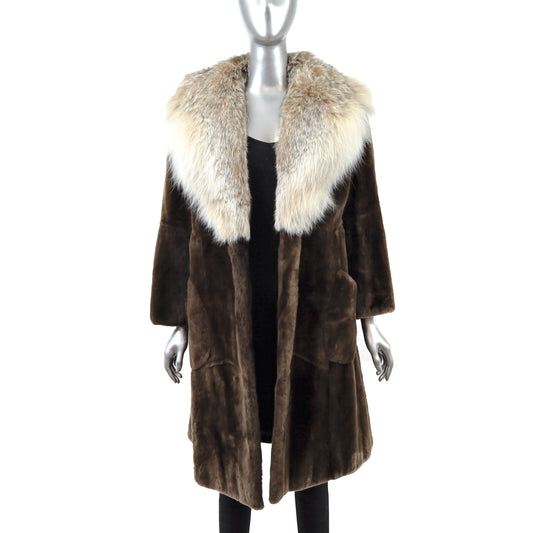 Sheared Beaver Coat with Lynx- Size S