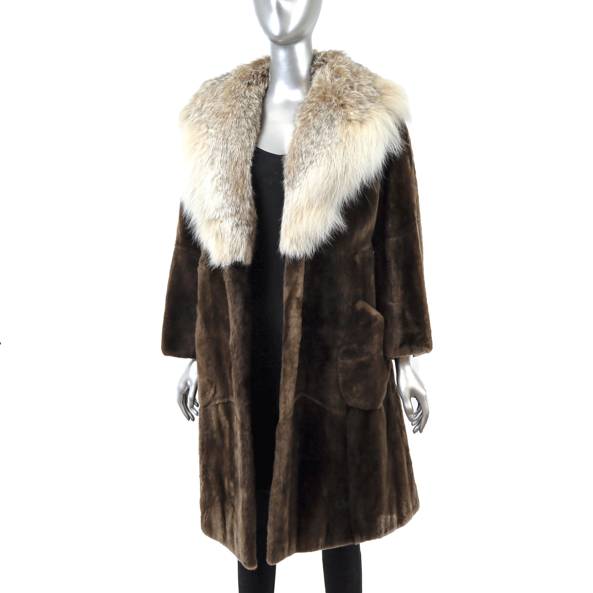 Sheared Beaver Coat with Lynx- Size S