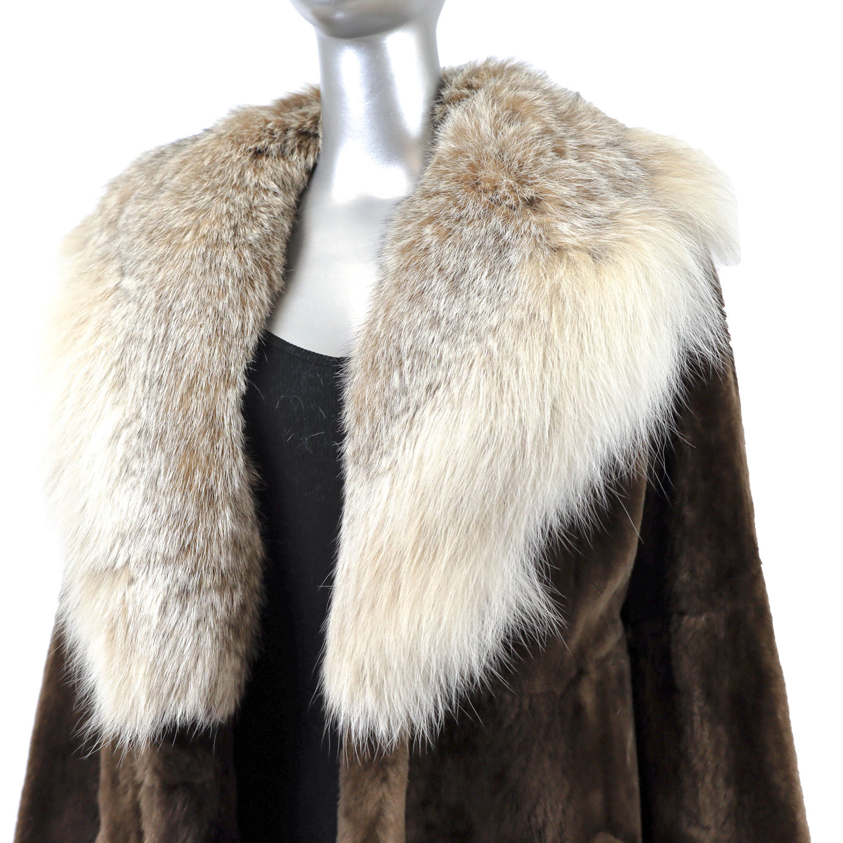 Sheared Beaver Coat with Lynx- Size S