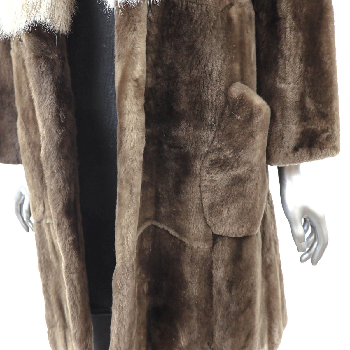 Sheared Beaver Coat with Lynx- Size S