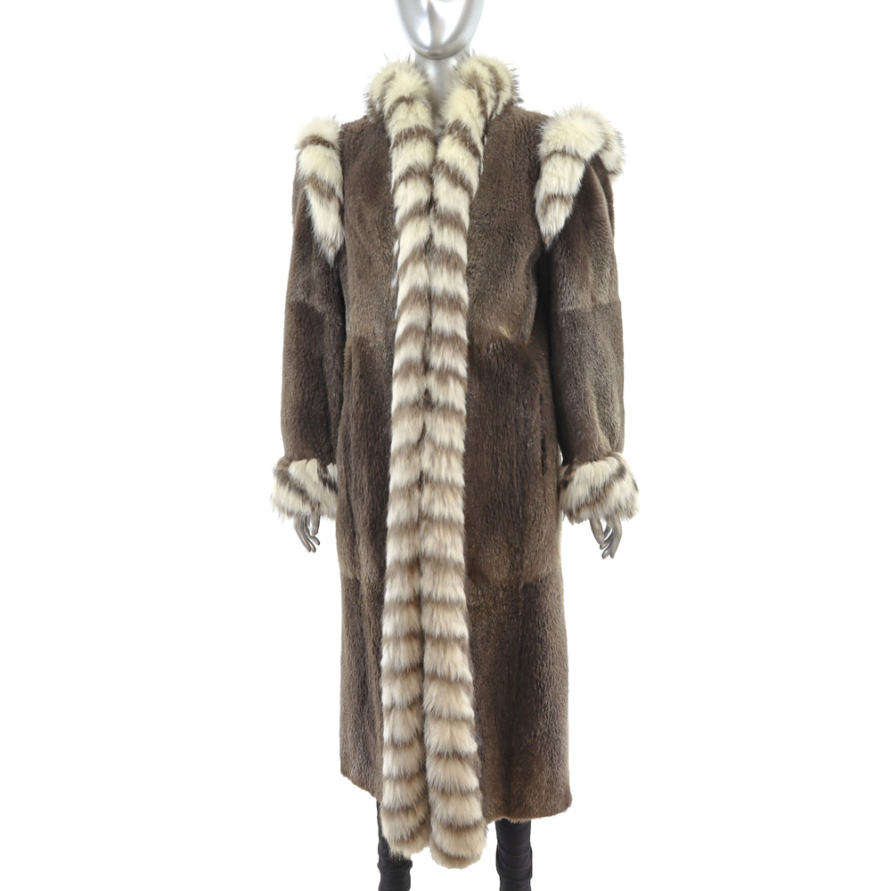 Yves Saint Laurent Sheared Beaver Coat with Fox Trim- Size M