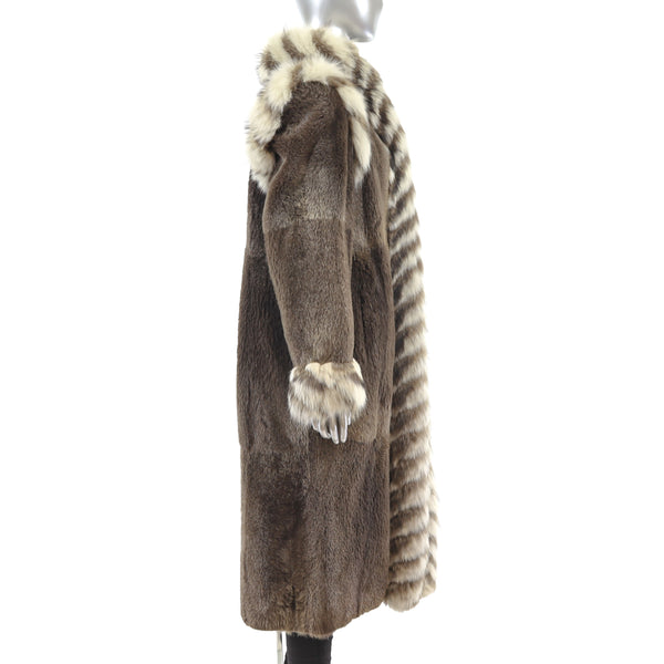 Yves Saint Laurent Sheared Beaver Coat with Fox Trim- Size M