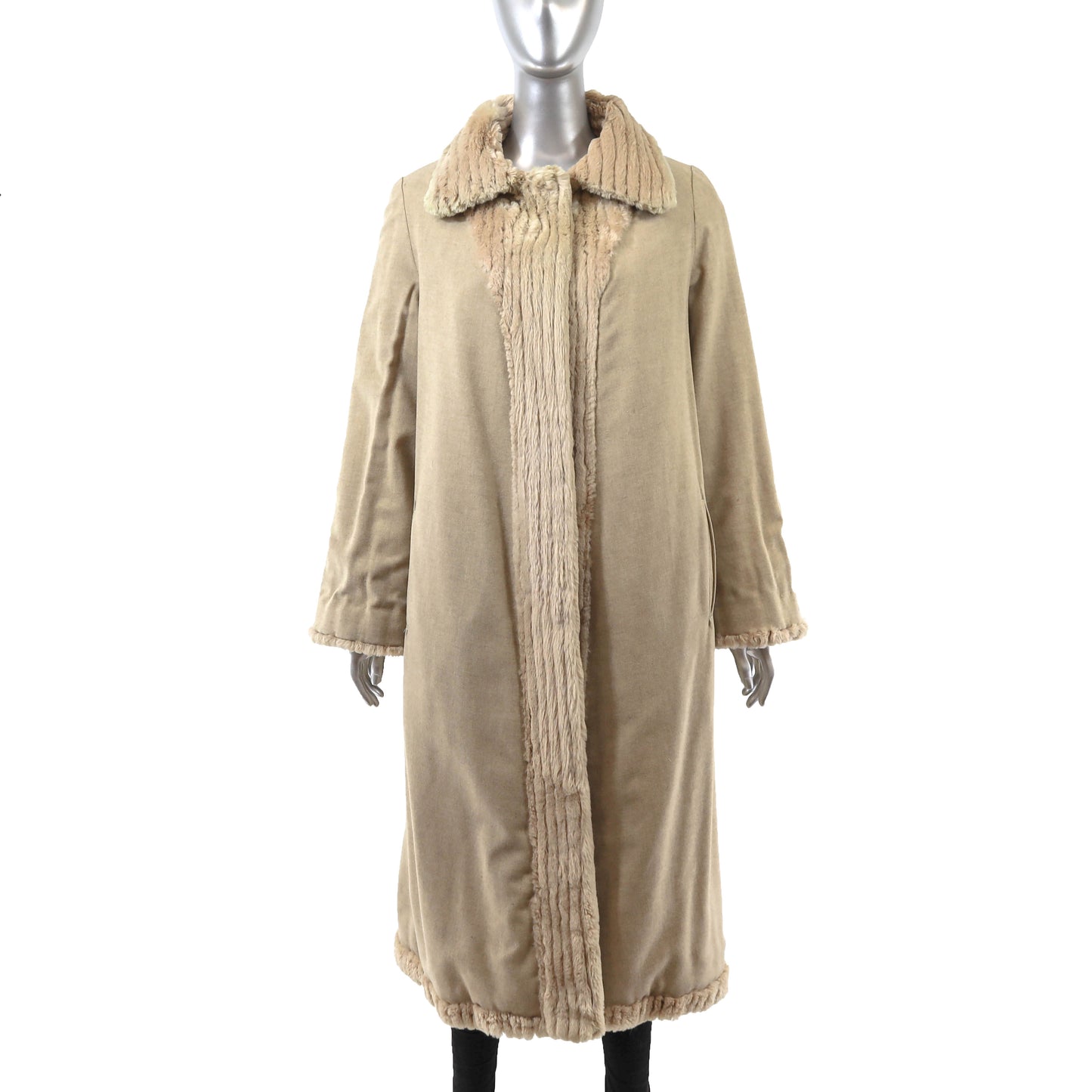 Beige Sheared Reversible Beaver Coat- Size M