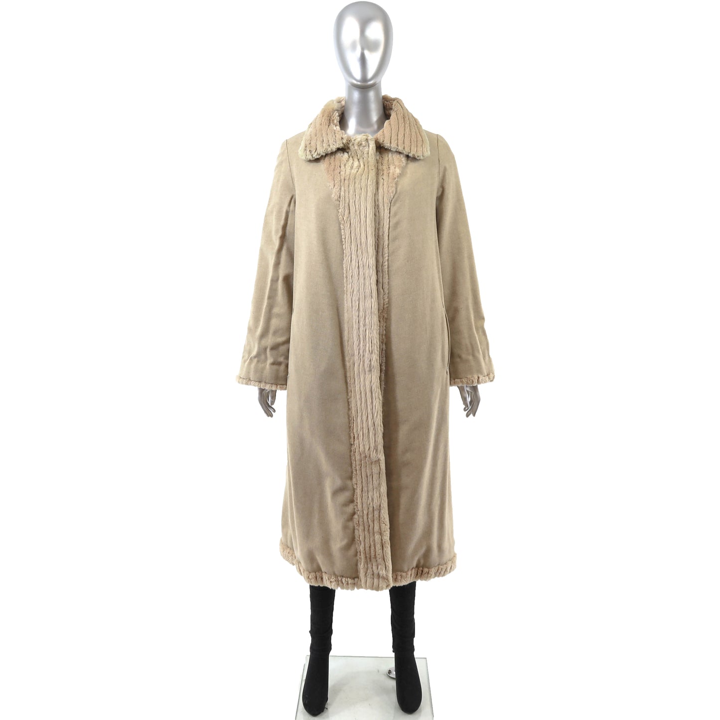 Beige Sheared Reversible Beaver Coat- Size M