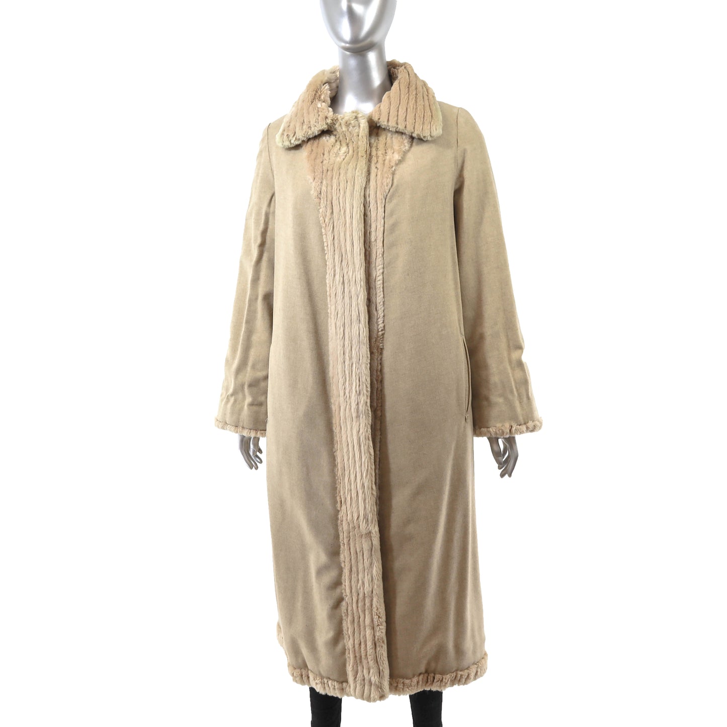 Beige Sheared Reversible Beaver Coat- Size M