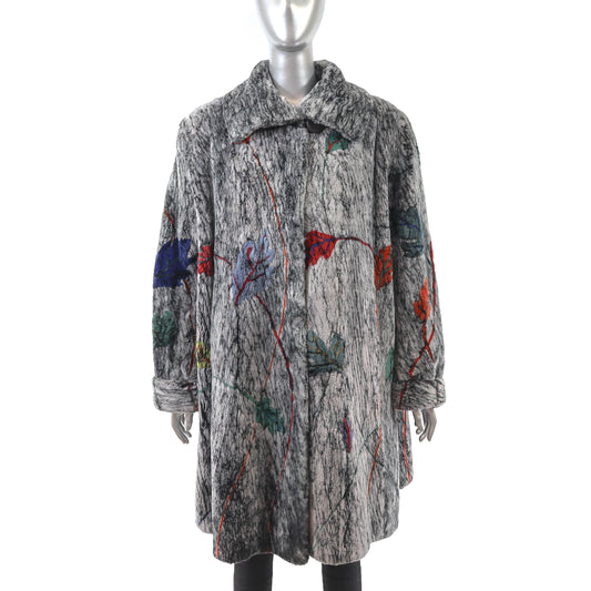 Zuki Sheared Grey Marbled Swing Coat with Leaves- Size M