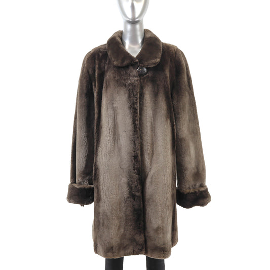 Brown Sheared Beaver Coat Reversible to Taffeta- Size M
