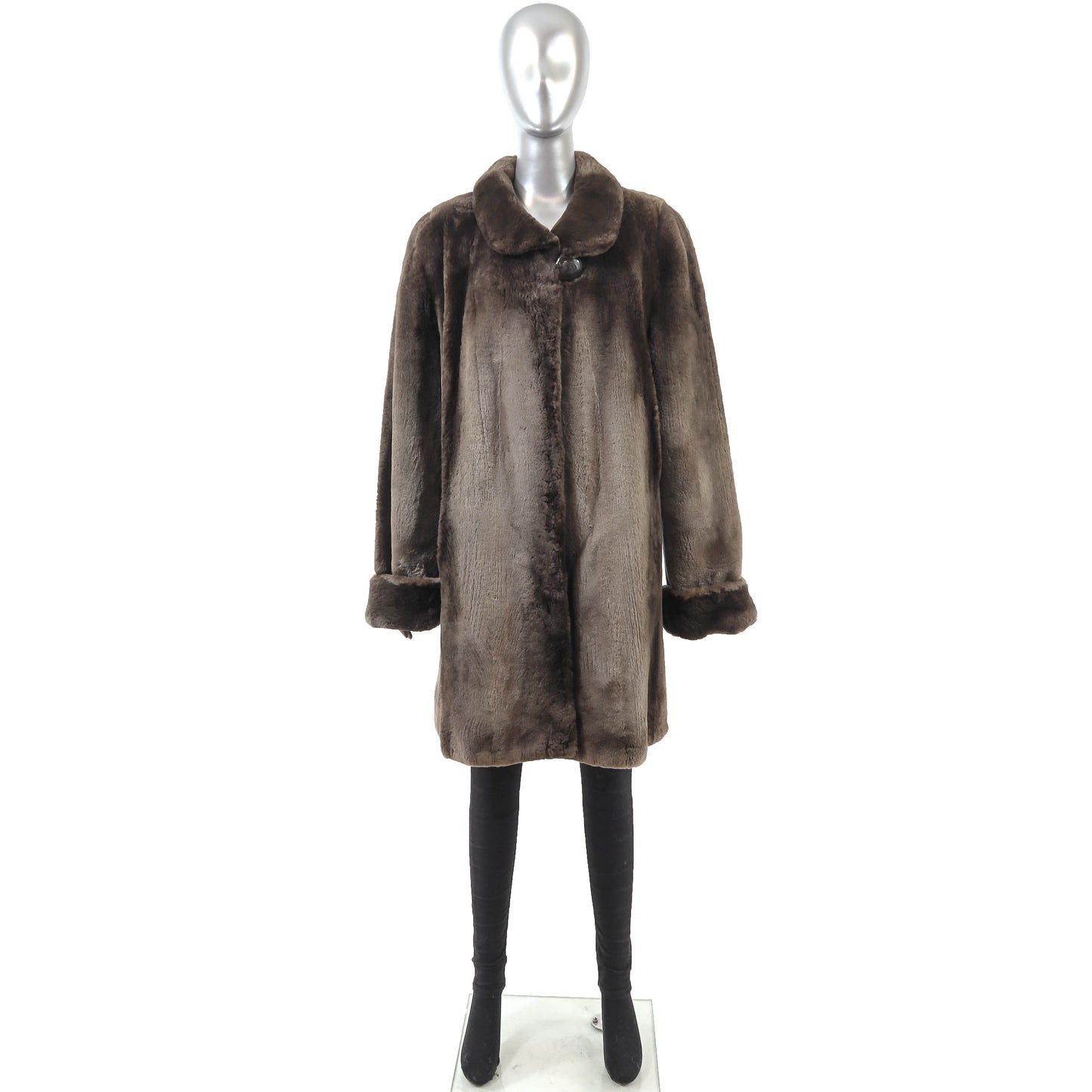 Brown Sheared Beaver Coat Reversible to Taffeta- Size M