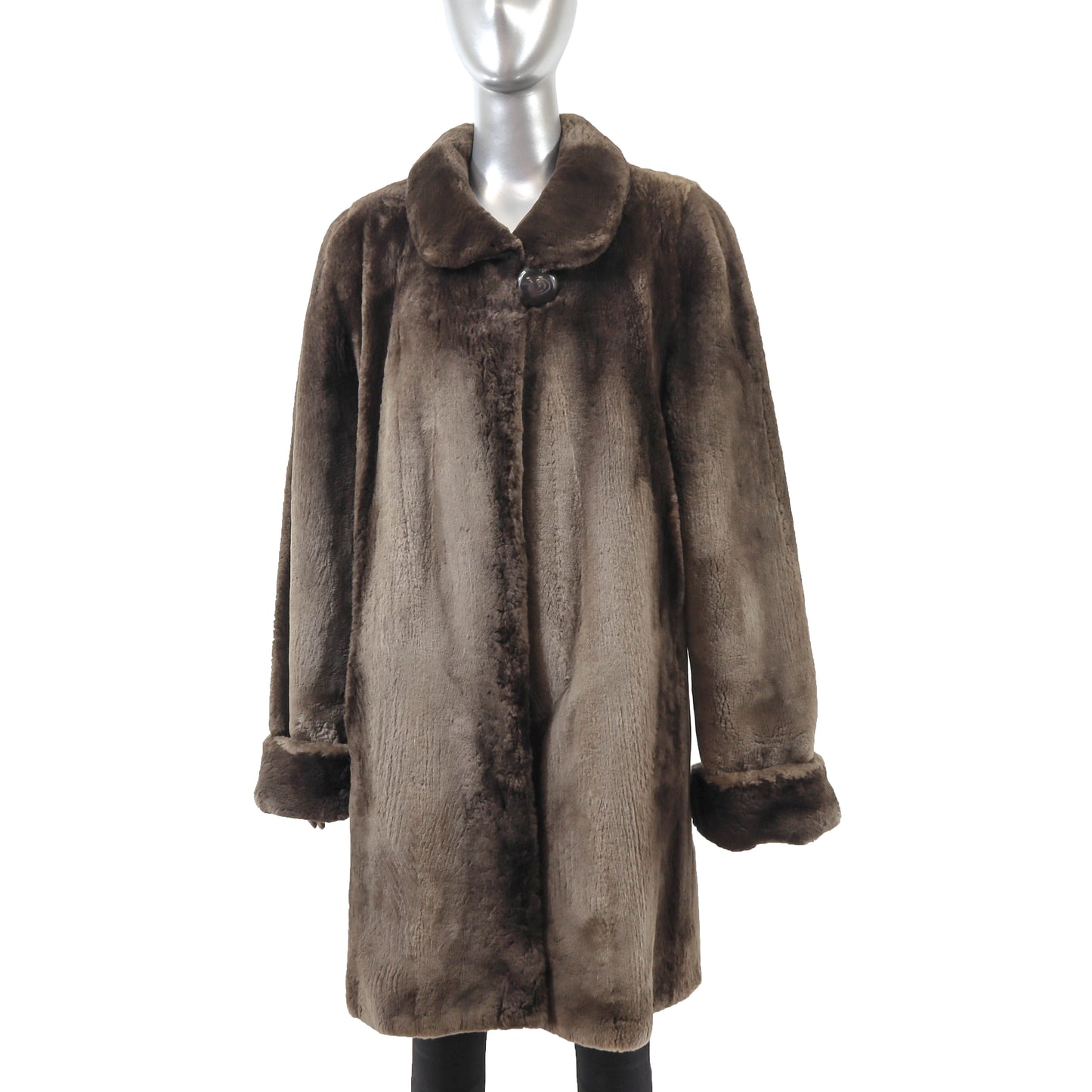 Brown Sheared Beaver Coat Reversible to Taffeta- Size M
