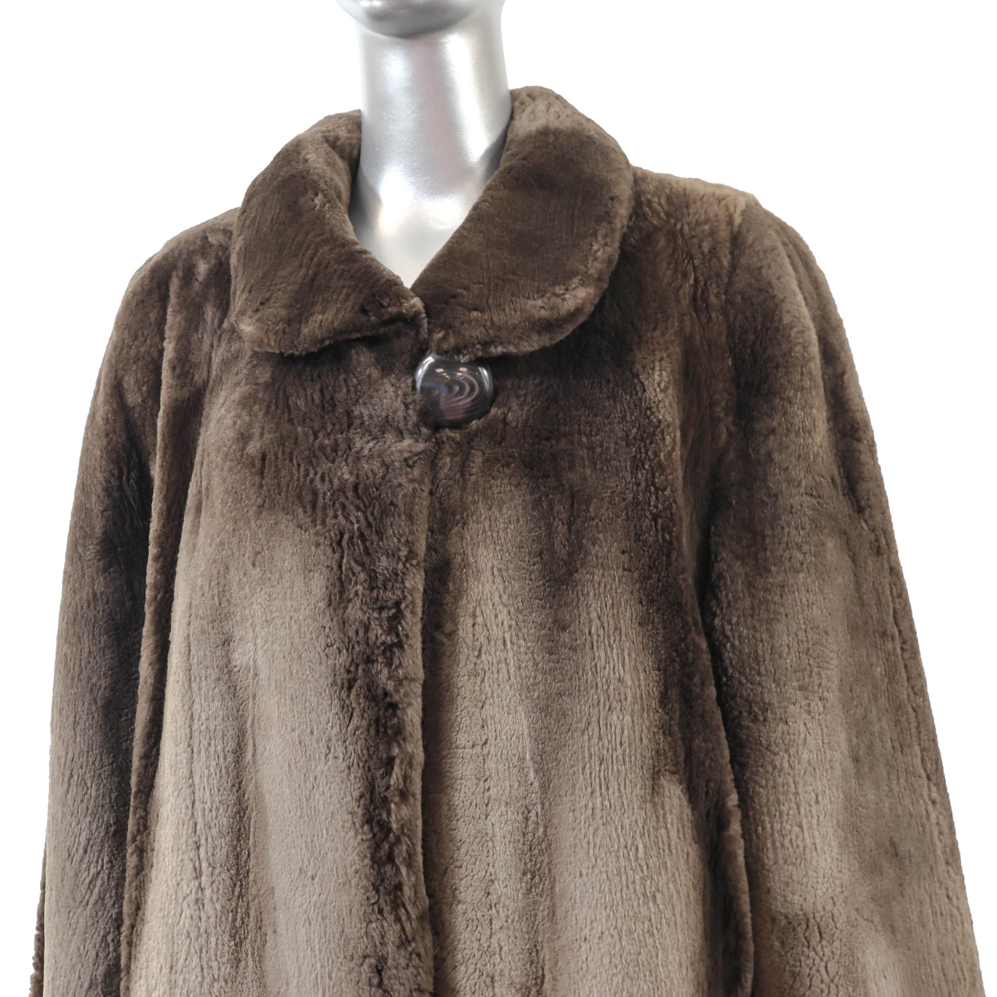 Brown Sheared Beaver Coat Reversible to Taffeta- Size M