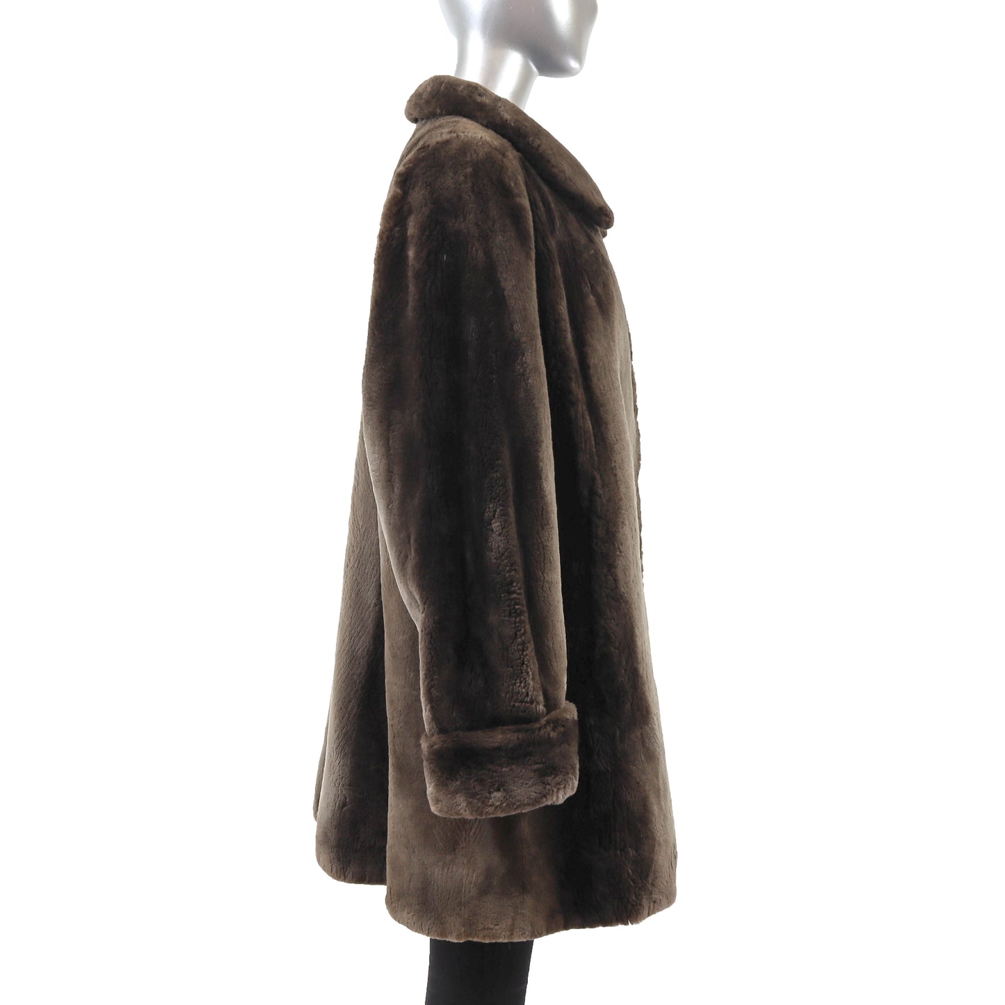Brown Sheared Beaver Coat Reversible to Taffeta- Size M