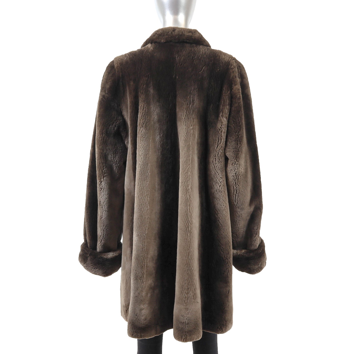 Brown Sheared Beaver Coat Reversible to Taffeta- Size M