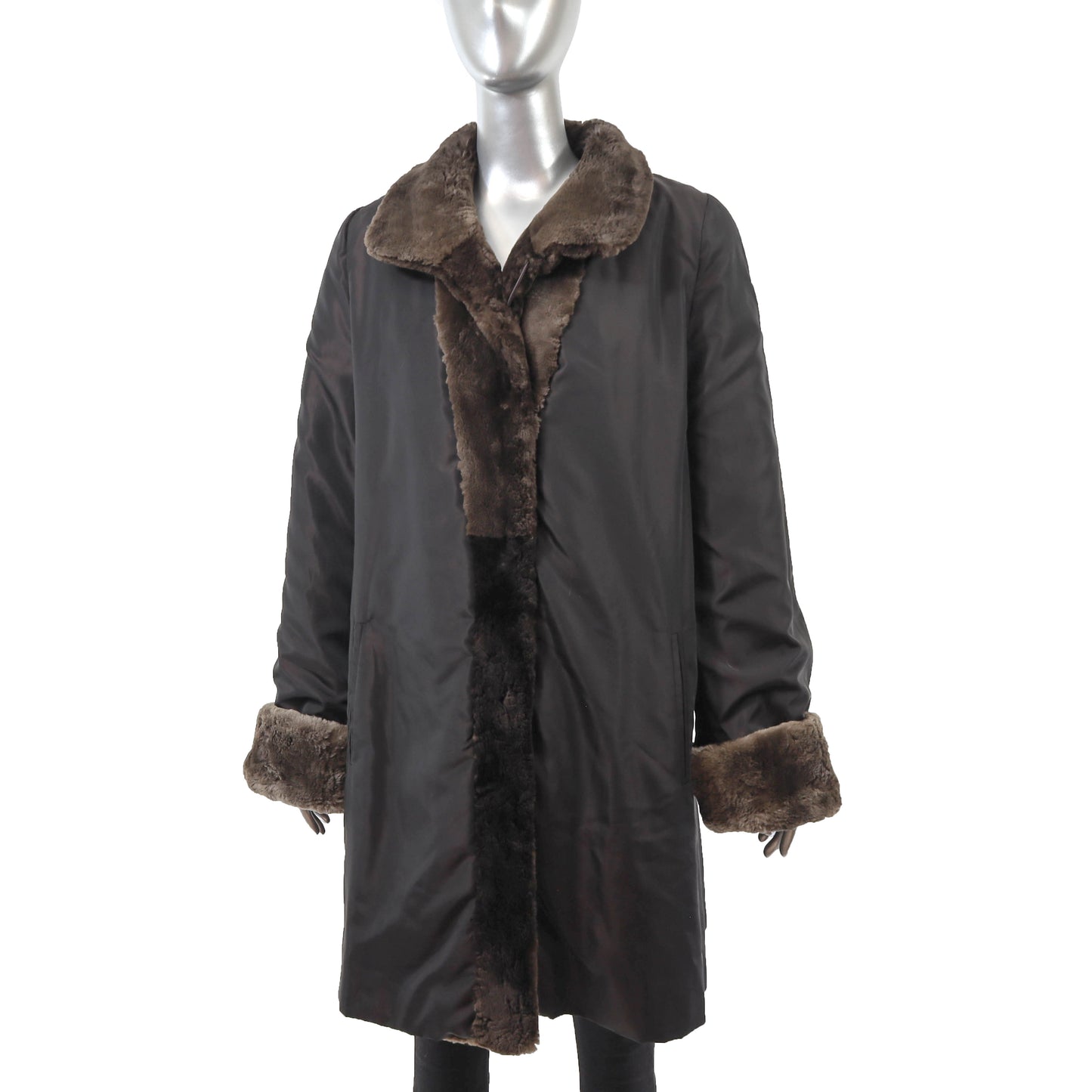 Brown Sheared Beaver Coat Reversible to Taffeta- Size M