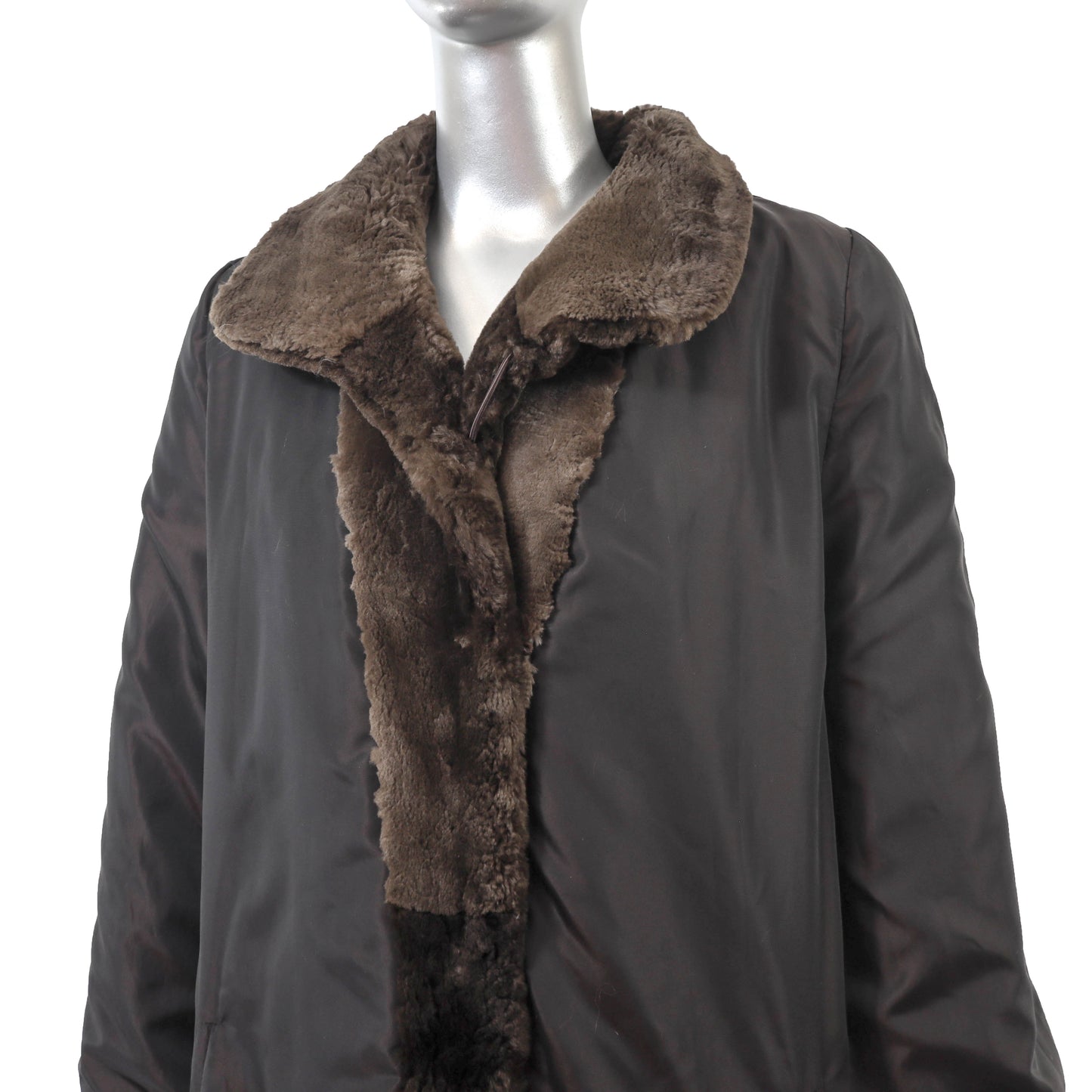 Brown Sheared Beaver Coat Reversible to Taffeta- Size M