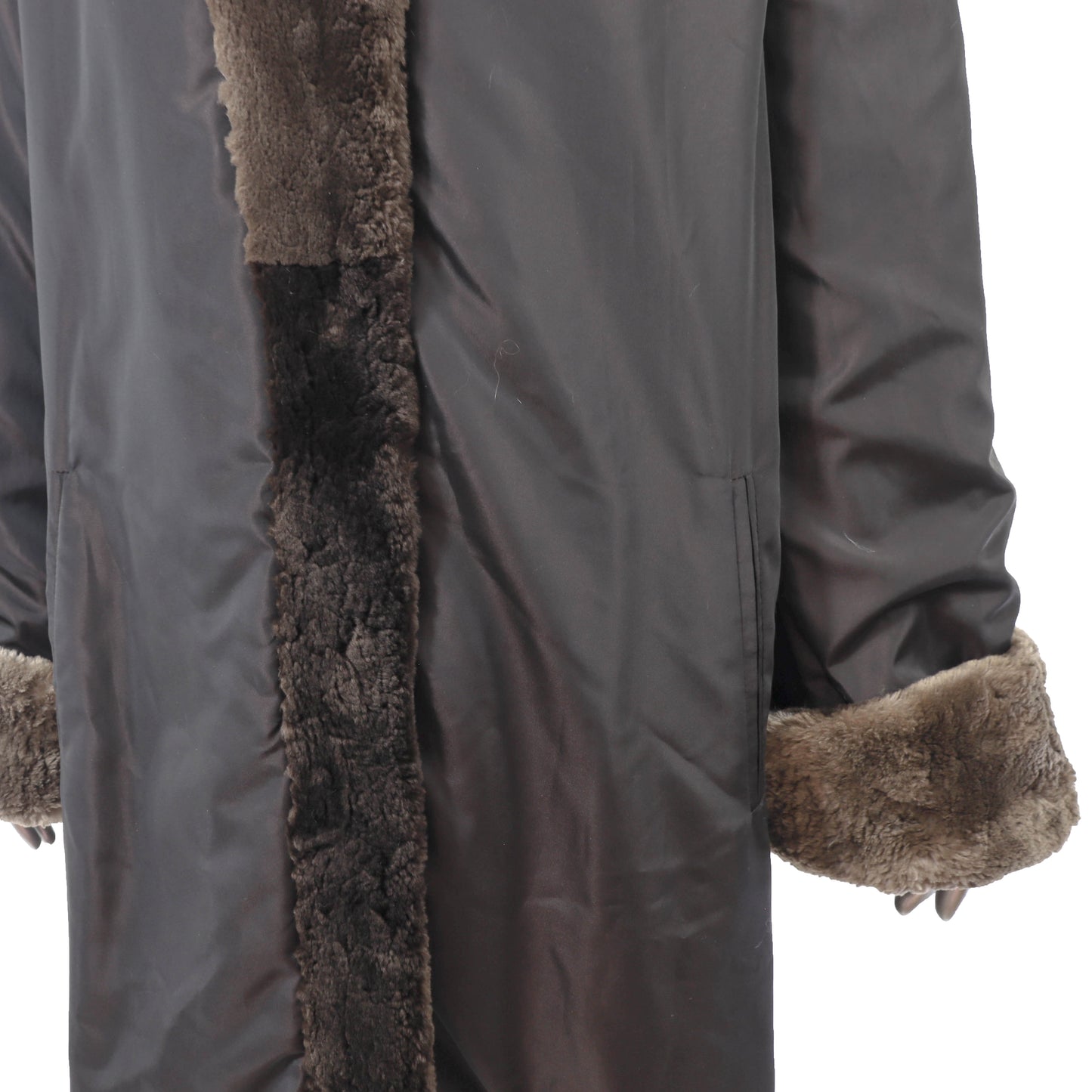 Brown Sheared Beaver Coat Reversible to Taffeta- Size M