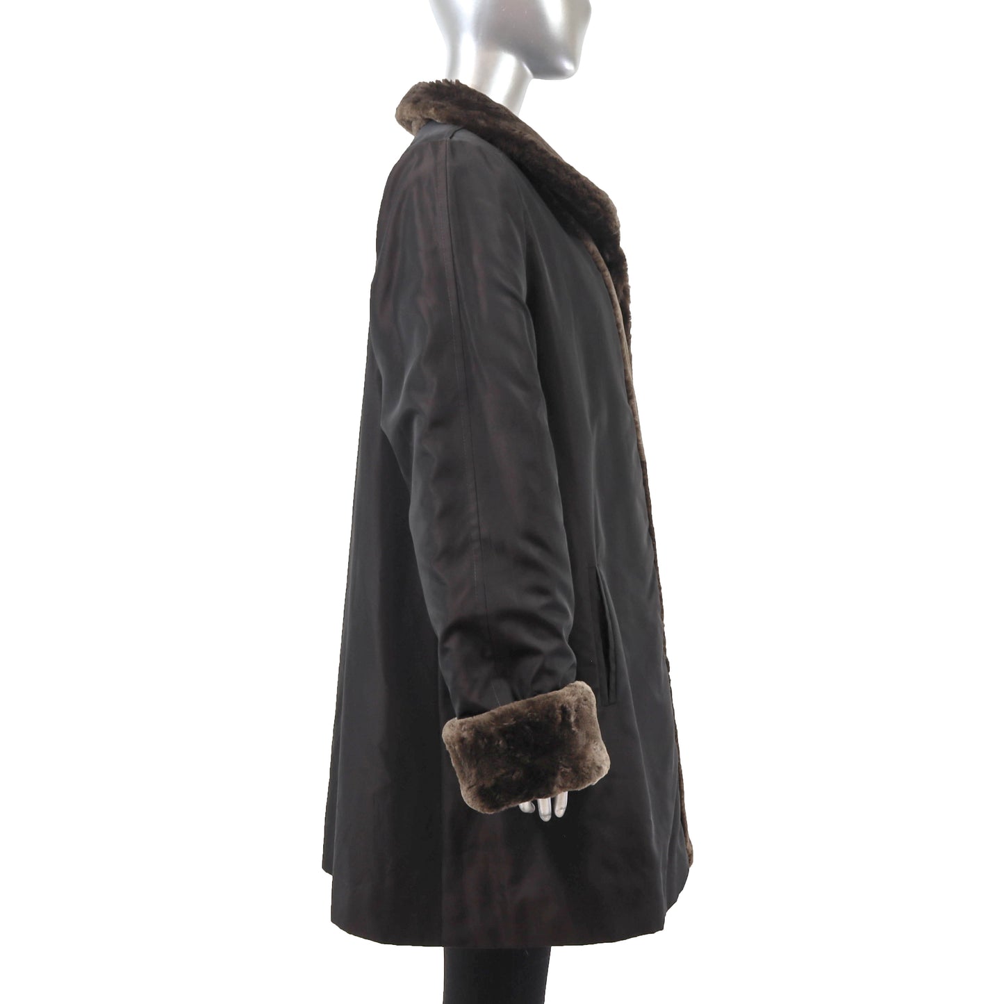 Brown Sheared Beaver Coat Reversible to Taffeta- Size M