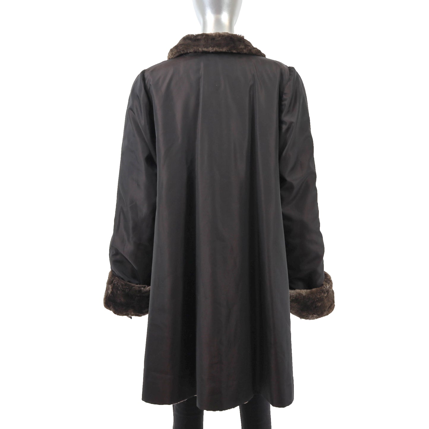 Brown Sheared Beaver Coat Reversible to Taffeta- Size M