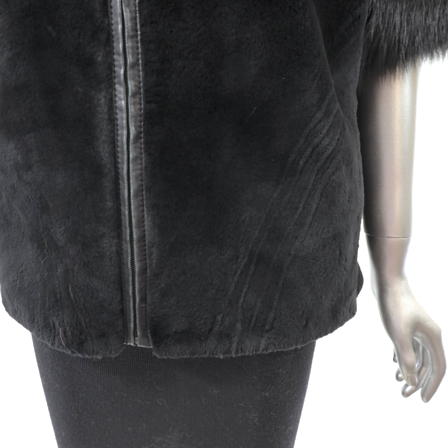 Black Sheared Beaver Jacket with Fox Sleeves- Size M
