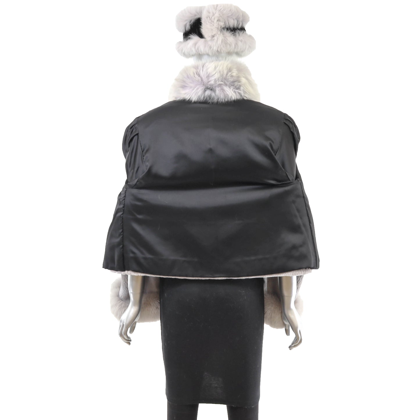 Grey and Lilac Sheared Beaver Jacket with Fox Trim and Matching Headband- Size M