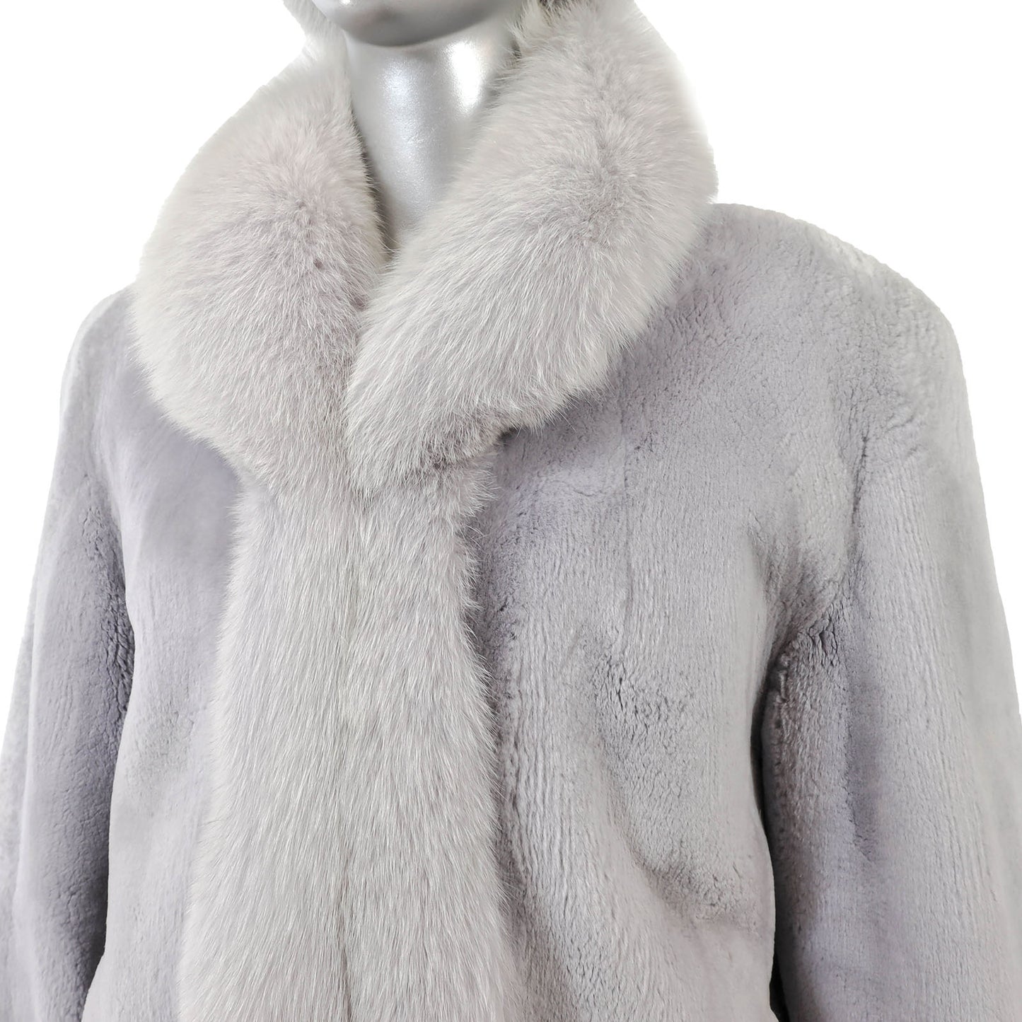 Grey and Lilac Sheared Beaver Jacket with Fox Trim and Matching Headband- Size M