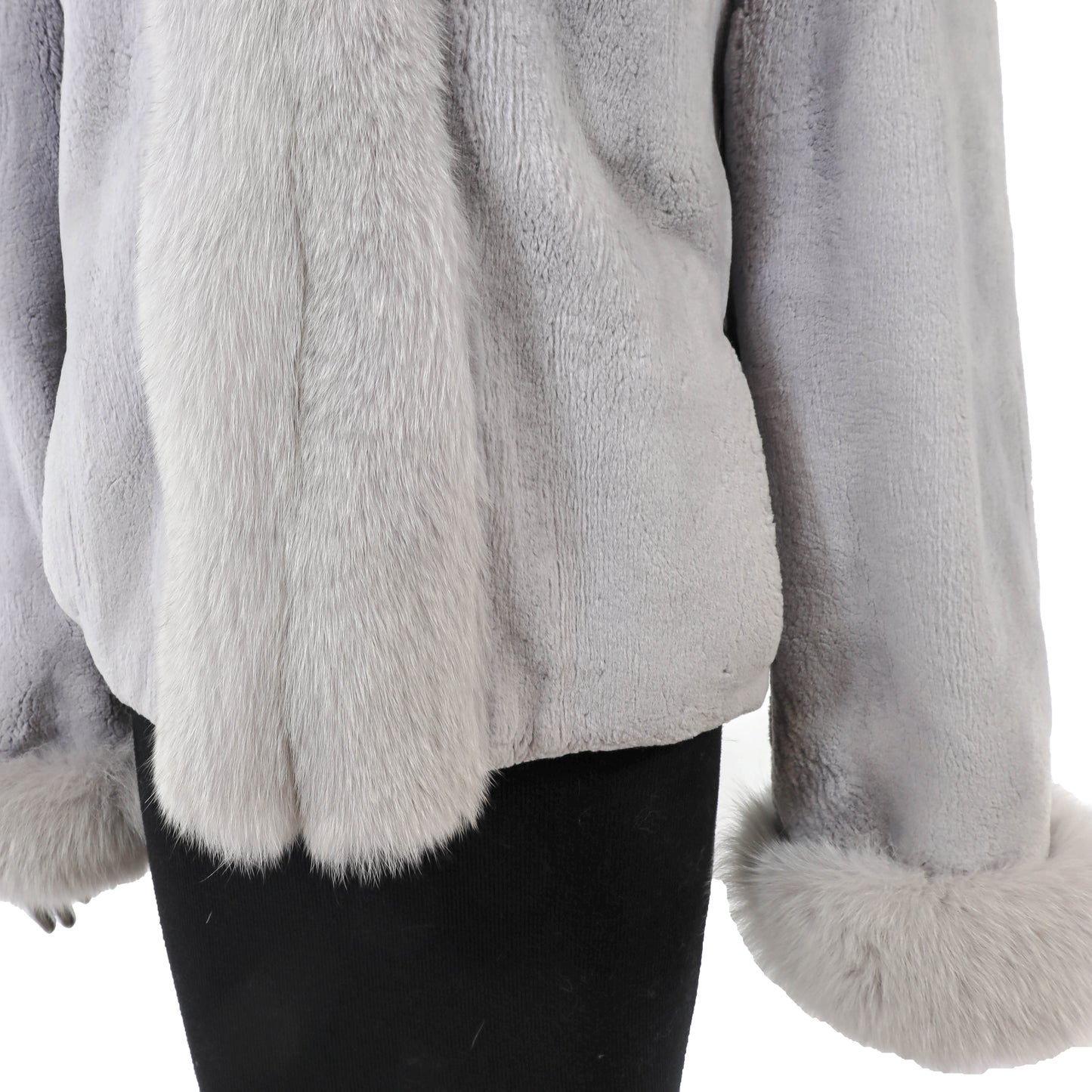 Grey and Lilac Sheared Beaver Jacket with Fox Trim and Matching Headband- Size M