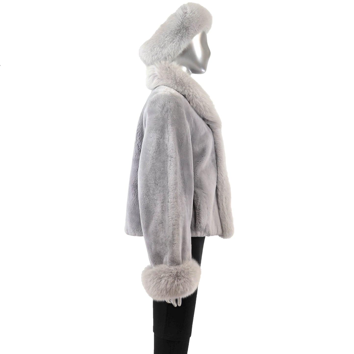 Grey and Lilac Sheared Beaver Jacket with Fox Trim and Matching Headband- Size M