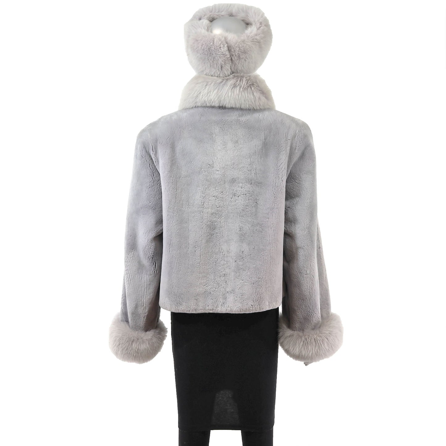 Grey and Lilac Sheared Beaver Jacket with Fox Trim and Matching Headband- Size M