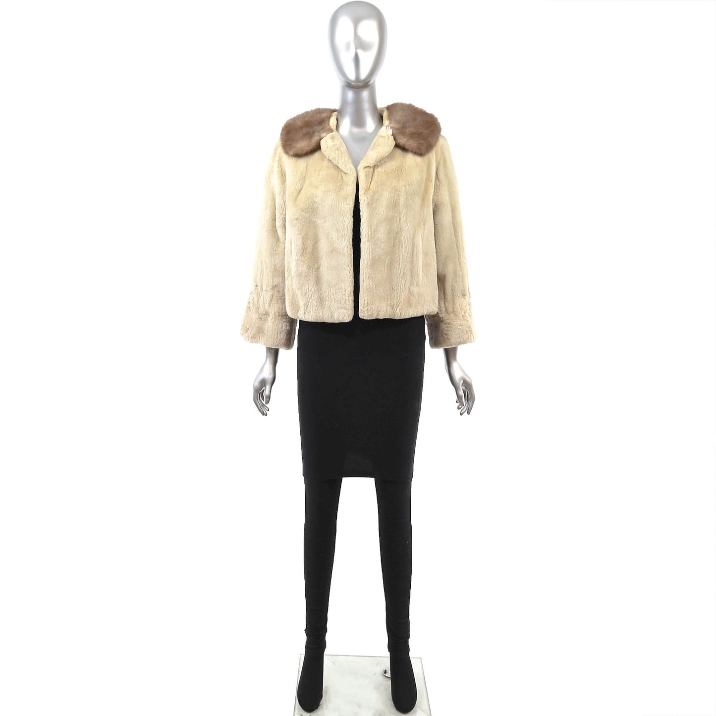 Pastel Sheared Beaver Jacket with Mink Collar- Size S