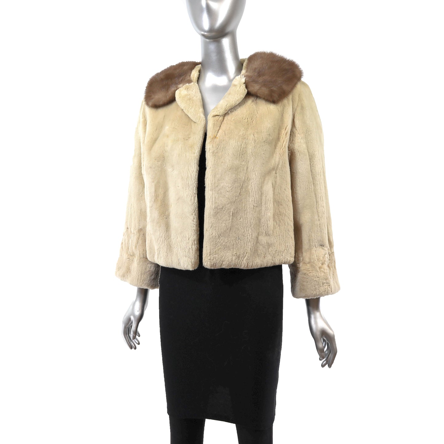 Pastel Sheared Beaver Jacket with Mink Collar- Size S