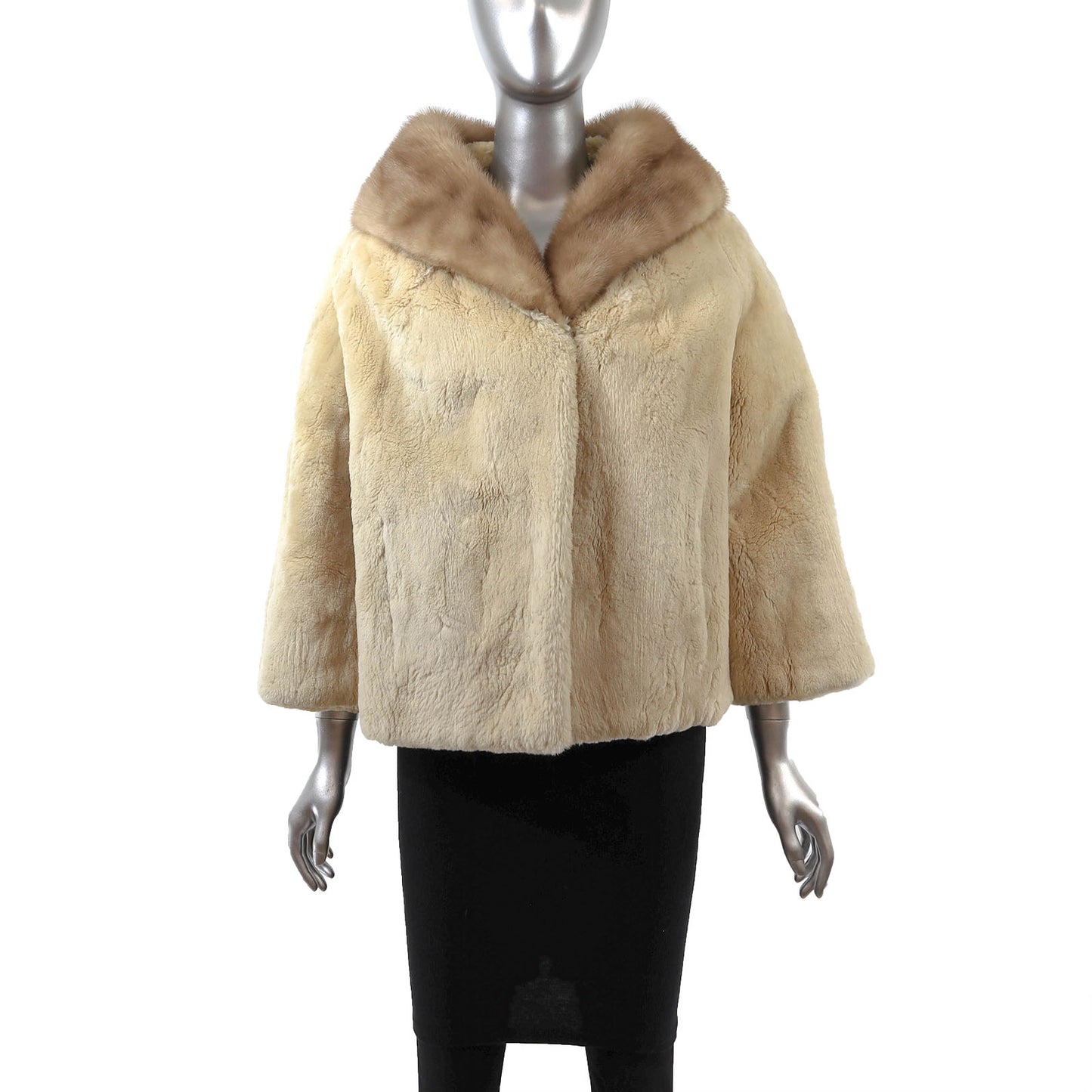 Pastel Sheared Beaver Jacket with Mink Collar- Size M