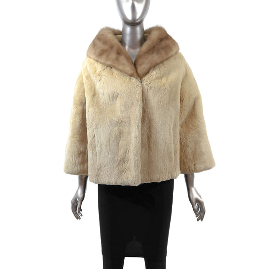 Pastel Sheared Beaver Jacket with Mink Collar- Size M
