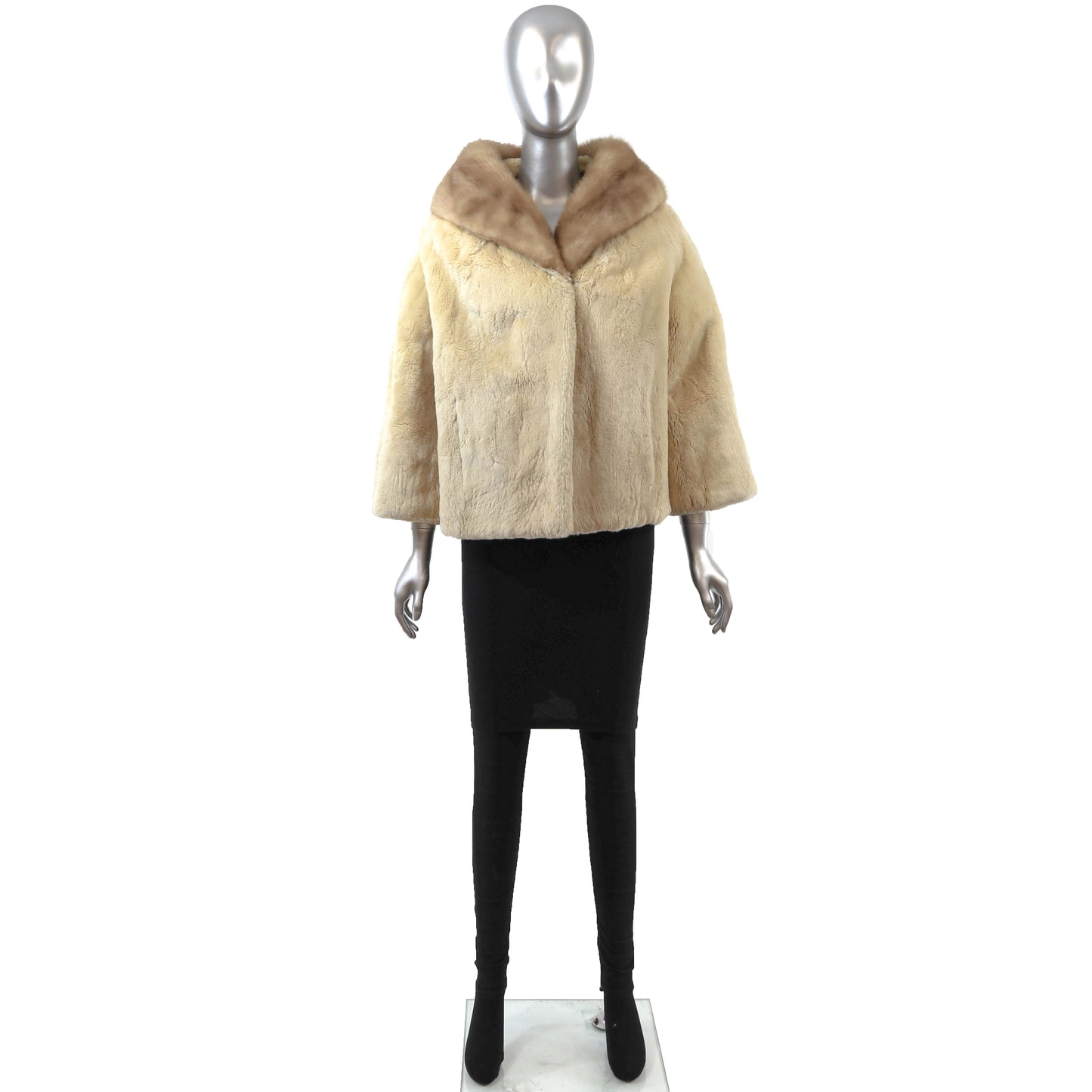 Pastel Sheared Beaver Jacket with Mink Collar- Size M
