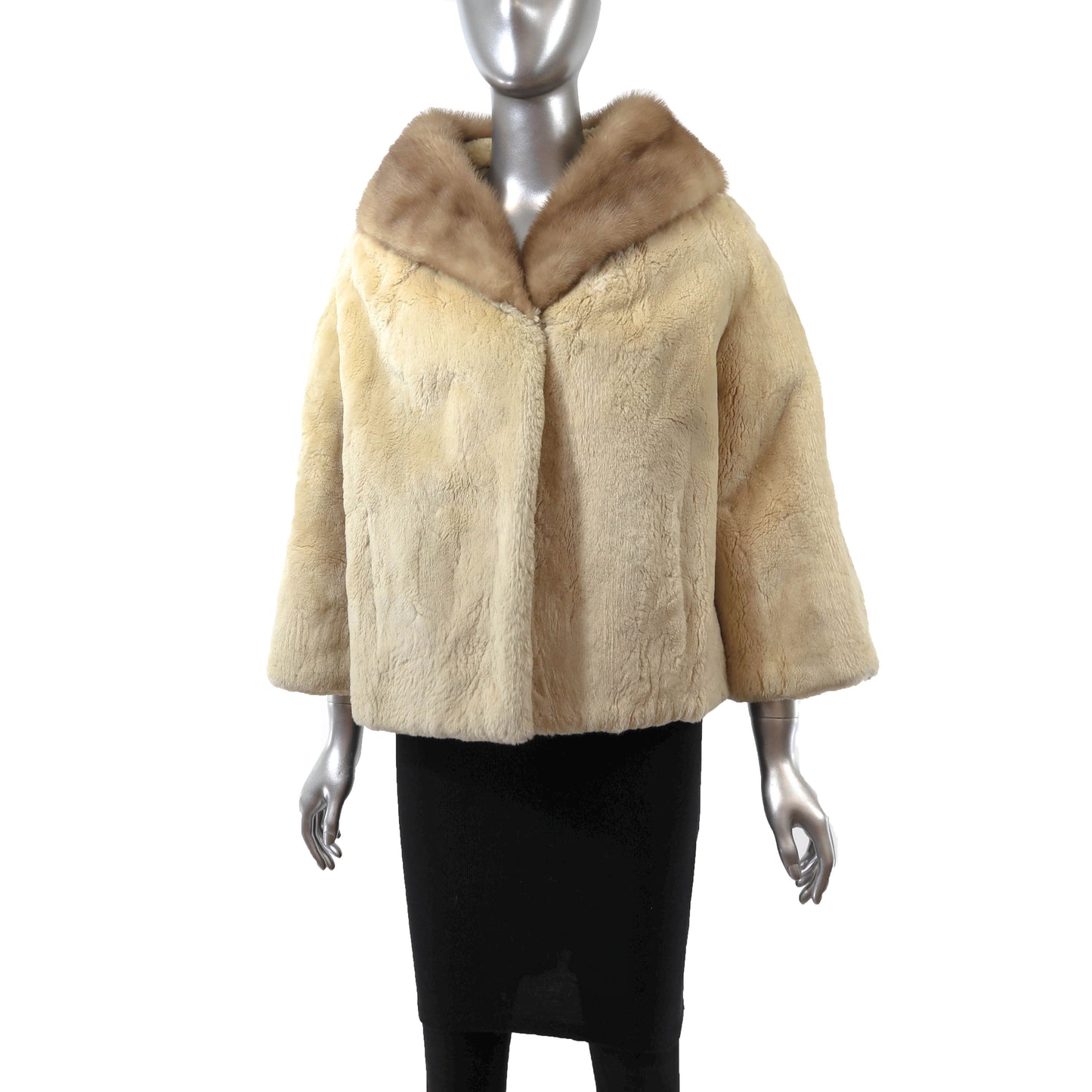 Pastel Sheared Beaver Jacket with Mink Collar- Size M