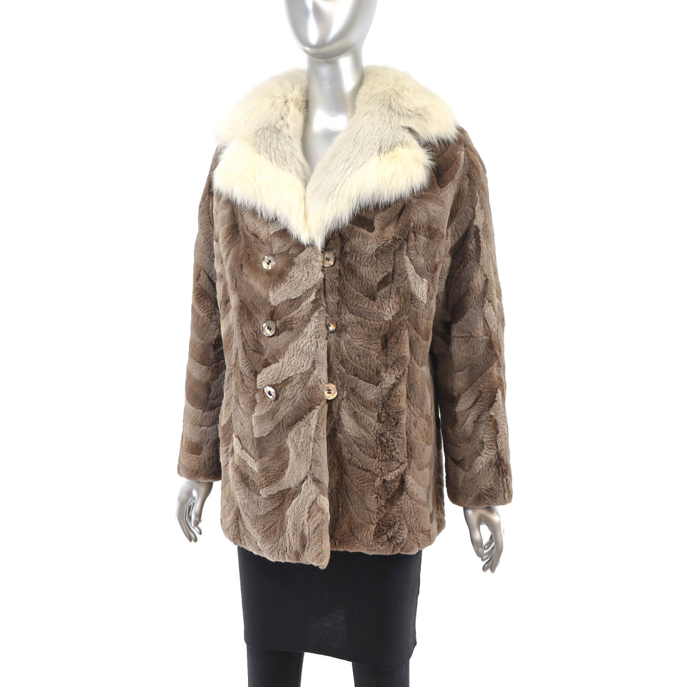 Sheared Section Beaver Jacket with Fox Collar- Size M