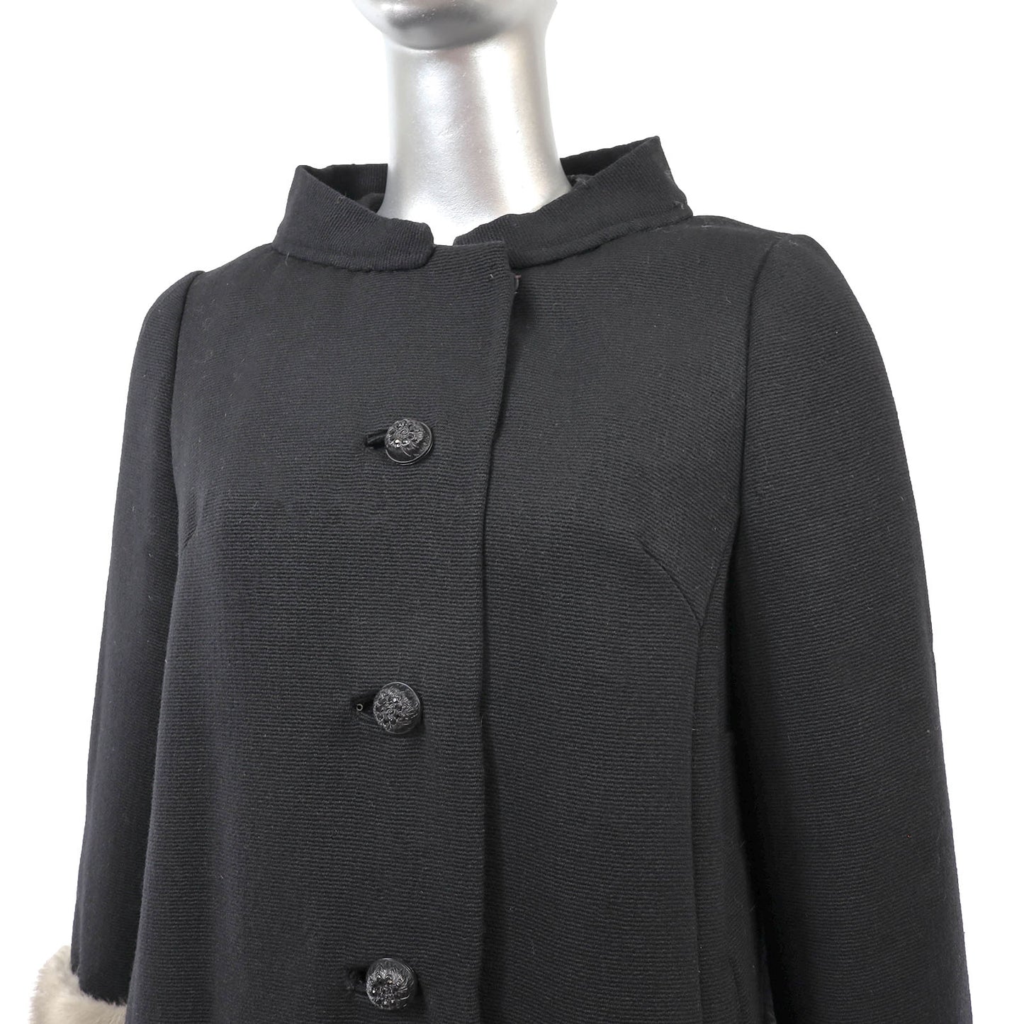 Black Fabric Coat with Mink Trim- Size M