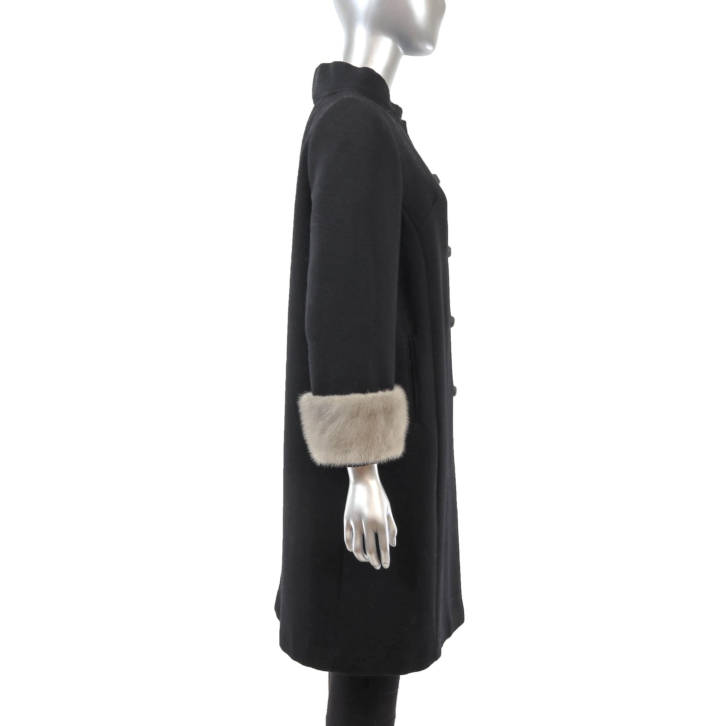 Black Fabric Coat with Mink Trim- Size M
