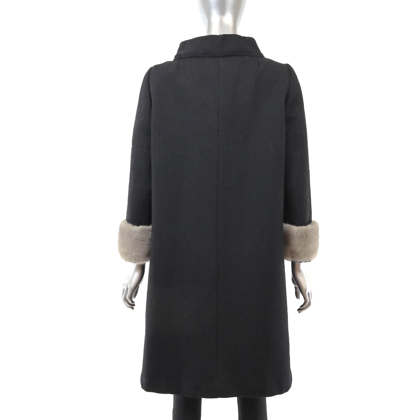 Black Fabric Coat with Mink Trim- Size M
