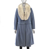 Full Length Blue Polyester Coat with Blue Fox Collar- Size S