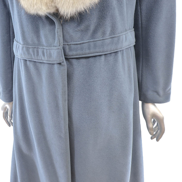 Full Length Blue Polyester Coat with Blue Fox Collar- Size S